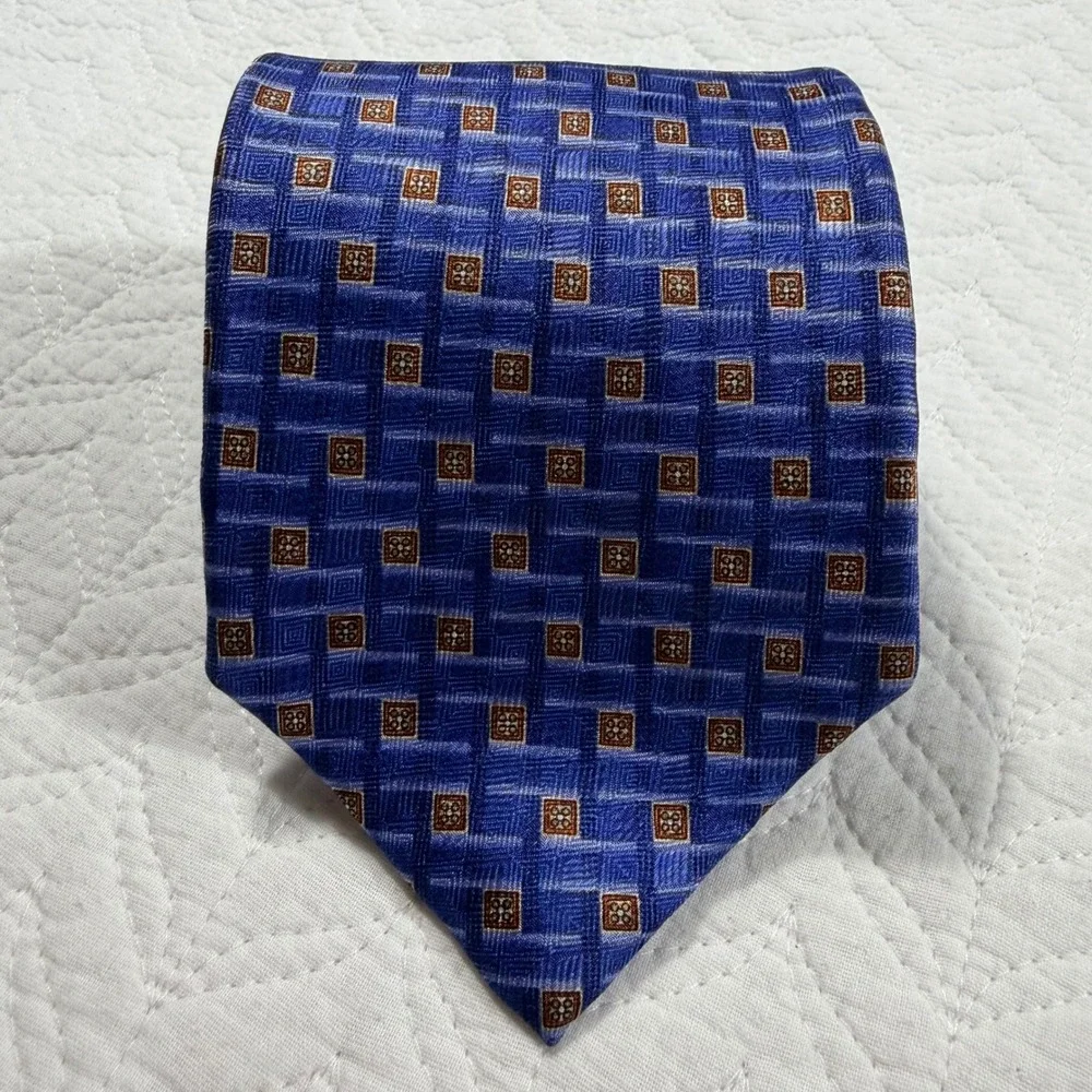 JZ Richards For Nordstrom 100% Silk‎ Tie Blue Geometric Pattern Men's Necktie
